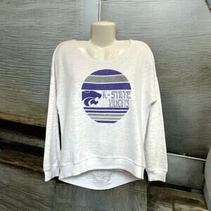 Blue 84 Women's White Kansas State University HiLo Lightweight Sweatshirt Size M